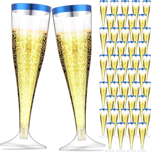 Zubebe 100 Piezas de flautas de champán de plástico 4.5 oz Copas de champán transparentes de plástico clásico Copas de champán para bodas, fiestas,