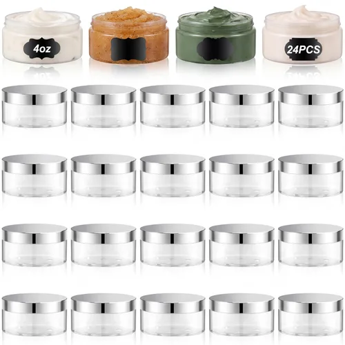 Miniatura 10 de Dandat 24 piezas 8 oz botes de plástico con tapa y etiqueta. Recipientes de muestra de cosméticos redondos ámbar PET recargables y vacíos para Ámbar