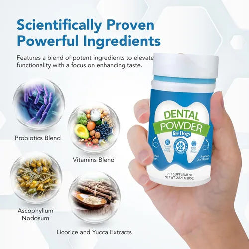 Miniatura 6 de Polvo Dental para Perros - Control de Placa y Eliminador de Sarro, Refrescante del Aliento con Probióticos, Vitaminas y Extractos Naturales - Polvo