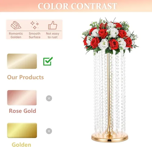 Miniatura 3 de Soporte de flores de 27.5 pulgadas para centros de mesa de boda, jarrón alto de metal con cristal acrílico, 4 jarrones dorados para centros de mesa