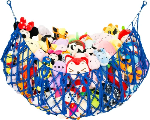 Miniatura 11 de Red grande para animales de peluche o hamaca para pared plana montada en la pared, hamaca de juguete de macramé hecha a mano, exhibición de felpa