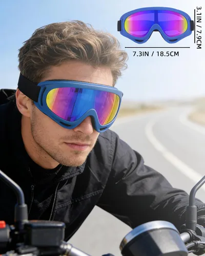 Miniatura 5 de 3 pares de gafas de motocicleta con protección UV, gafas de esquí con 3 piezas de cubrecuellos, para montar, a prueba de polvo y viento