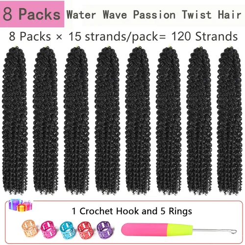 Miniatura 2 de Alrence Cabello Passion Twist de 24 pulgadas, 8 paquetes de cabello ondulado de ganchillo rizado para trenzas de ganchillo largas Bohe