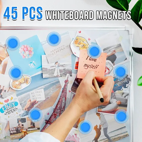 Miniatura 4 de VNDUEEY 45 piezas de imanes redondos para pizarra blanca, imanes para nevera, imán decorativo para pizarra seca, imanes pequeños para suministros