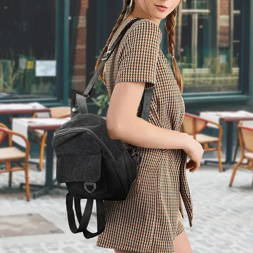 Miniatura 5 de Mochilas de moda para mujer, mochila de pana para mujer, mochila portátil, mochila pequeña, Marrón, Moda