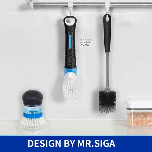 Miniatura 6 de MR.SIGA - Cepillo dispensador de jabón para platos, cepillo de cocina para limpieza de ollas, sartenes y fregaderos, color negro