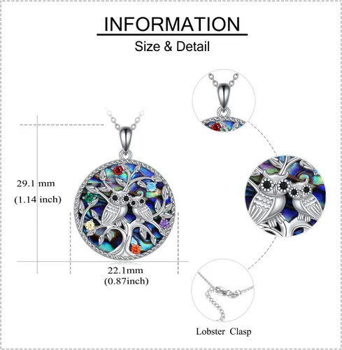 Miniatura 5 de ONEFINITY Collar de plata de ley con diseño de árbol de la vida, diseño de búho, regalo de joyería para mujer
