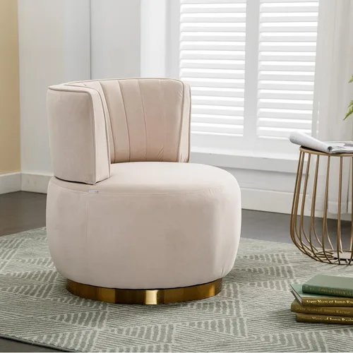Miniatura 8 de Luxyhome - Silla giratoria de barril 360, de terciopelo, moderna silla decorativa tapizada de mediados de siglo, silla auxiliar redonda de sherpa