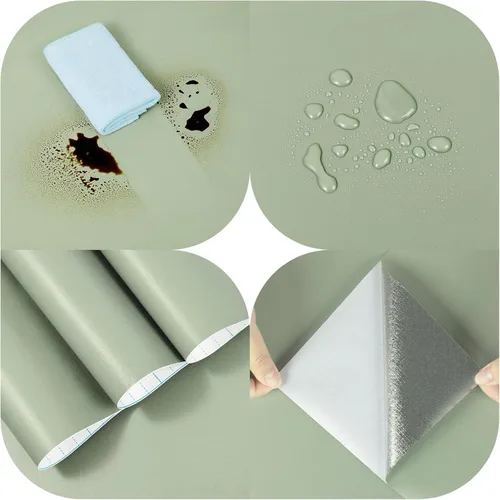 Miniatura 7 de practicalWs Papel tapiz de color verde salvia, papel de contacto verde para pegar y despegar, 17.7 x 118.1 pulgadas, papel tapiz removible de vinilo