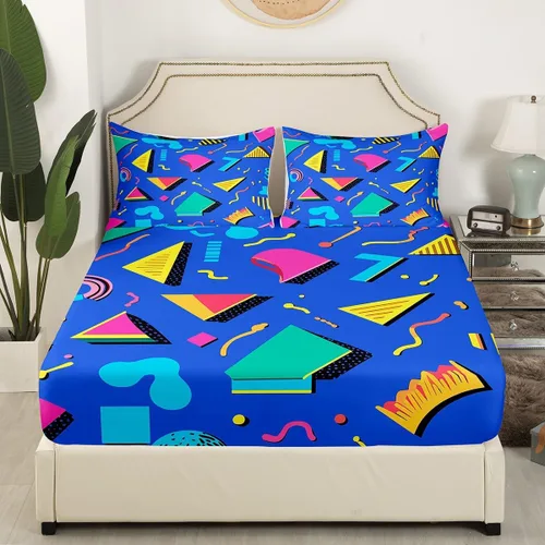Miniatura 3 de Juego de ropa de cama de los años 80 con patrón de Memphis, juego de sábanas vintage de los años 90, estilo Memphis, juego de sábanas de cama