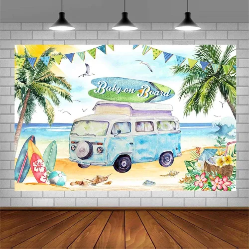 Miniatura 3 de AIBIIN Telón de fondo para baby shower de bebé a bordo de 7 x 5 pies para niño, tropical, verano, mar, playa, baby shower, fotografía, fondo