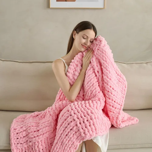 Miniatura 13 de Manta de punto grueso de 50 x 60 pulgadas, hecha a mano, acogedora y ligera para todas las estaciones, poliéster resistente a las arrugas, para Beige
