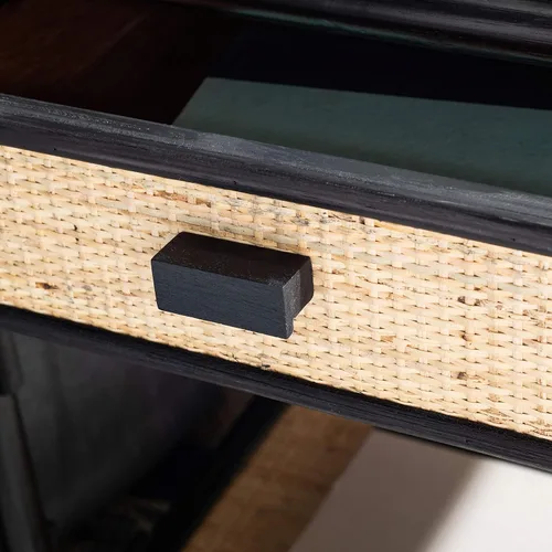 Miniatura 7 de SAFAVIEH Home Collection - Mesita de noche Roya negra y natural con cajón y estante, mesa de acento costera, marco estilo bambú y cajón de ratán