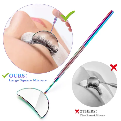 Miniatura 3 de Jetec Espejo de extensión de pestañas con forma de media luna, espejo de pestañas de acero inoxidable de 1.96 pulgadas, herramienta de espejo