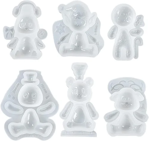 Miniatura 6 de FUNSHOWCASE Moldes de silicona de Navidad, pingüino, reno, muñeco de nieve, hombre de jengibre, Papá Noel, elfo, oso, altura de 3 a 4 pulgadas