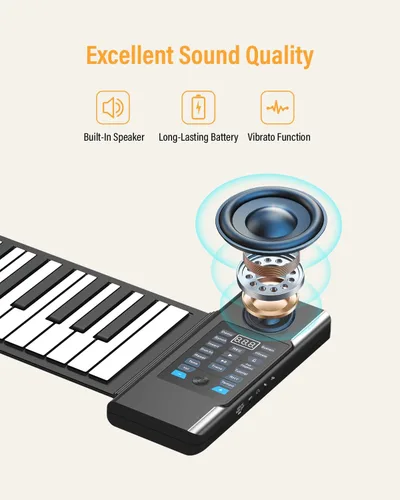 Miniatura 3 de KONIX Piano enrollable de 88 teclas, teclado portátil recargable mejorado, 128 ritmos, 128 tonos, teclado desplegable con pantalla LED, función