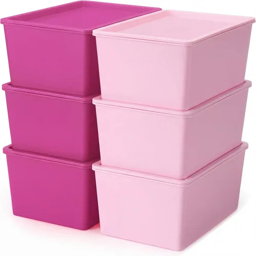 Miniatura 8 de Menkxi 6 contenedores de almacenamiento con tapas, pequeños contenedores de almacenamiento de plástico apilables, cestas de almacenamiento, caja