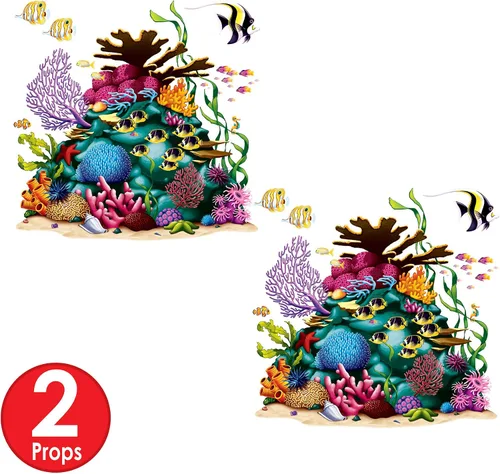 Miniatura 3 de Beistle Accesorios de decoración de pared de arrecife de coral – 2 kits de telón de fondo de fotos de escenas oceánicas submarinas, fondo de fiesta