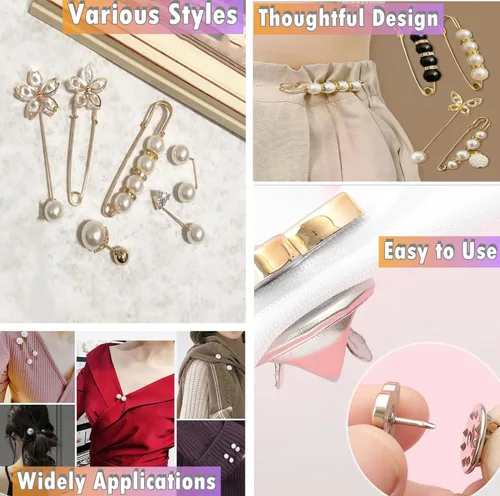 Miniatura 4 de Broche de perlas de imitación con caja, chales de suéter de seguridad con botones de cobertura, alfileres, broches, conjuntos para mujeres, niñas