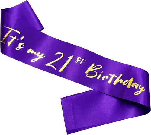 Miniatura 7 de Banda de cumpleaños número 21, bandas suaves de satén rosa intenso con letra plateada con purpurina, decoraciones de cumpleaños para niñas, 21 rosa