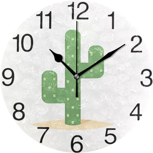 senya Reloj de pared redondo de cactus del desierto, pintura al óleo silenciosa sin tictac, decorativo para el hogar, oficina, escuela, arte