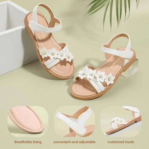 Miniatura 4 de PANDANINJIA Mona - Sandalias planas para niñas pequeñas y pequeñas para niños, bonitas sandalias de vestir con punta abierta, zapatos de verano