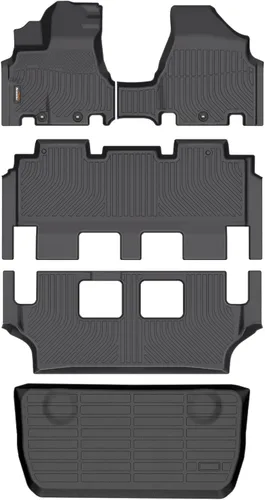 Miniatura 14 de Alfombrillas para todo tipo de clima y forro de carga para Volkswagen Atlas 2018-2025 (asiento de cubo de 6 pasajeros), juego completo de 3 filas