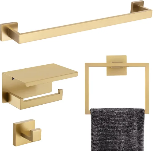 Miniatura 10 de Conjuntos de Soportes para Toalleros de Baño Negro y Pulido, Juego de Ferretería de Baño de 4 Piezas de Acero Inoxidable, Kit de Accesorios de Baño.