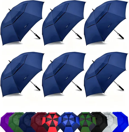 Miniatura 17 de Paraguas de golf extragrande de 62, 68 y 72 pulgadas, con doble dosel ventilado, resistente al viento, impermeable, de apertura automática