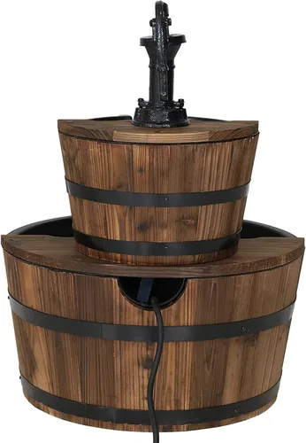 Miniatura 8 de Sunnydaze - Fuente de agua de barril de madera de 2 niveles, fuente de bomba de agua vintage de 23 pulgadas con bomba sumergible, para jardín