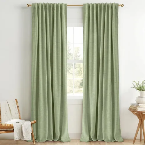 Miniatura 13 de INOVADAY Cortinas 100% opacas de 63 pulgadas de largo, juego de 2 paneles de lino con pestaña trasera, bolsillo para barra, cortinas opacas