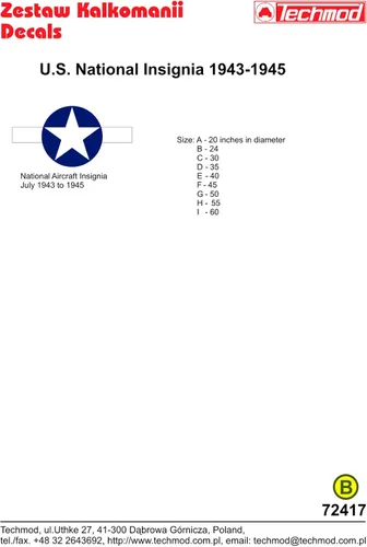 Miniatura 3 de Techmod 72417 1/72 U.S. National Aircraft Insignia Wet Decal 1943-1945 (7)