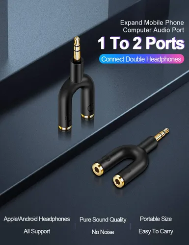 Miniatura 2 de CableCreation Paquete de 3 adaptadores divisor de auriculares, adaptador auxiliar estéreo en Y, adaptador divisor de conector en Y, macho de 0.138