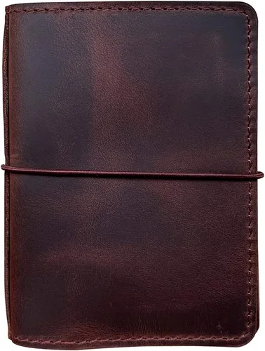 Cubierta para cuaderno de viajeros con bolsillos interiores, ranuras para tarjetas y soporte para bolígrafo, tamaño pasaporte, marrón oscuro