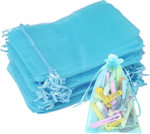 Miniatura 18 de Partyeah 50 bolsas de organza de 4 x 6 pulgadas, pequeñas bolsas de malla para joyas, bolsas con cordón para bolsas de regalo de organza de dulces