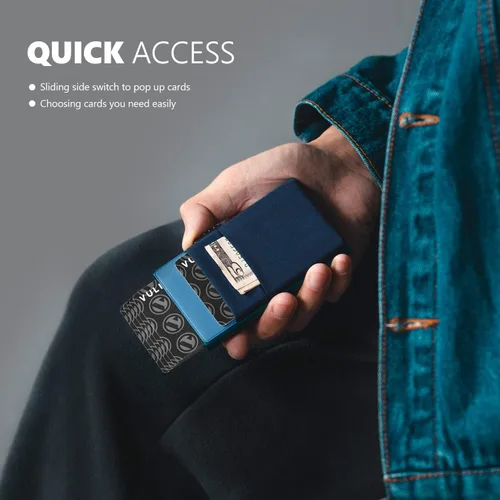 Miniatura 9 de VULKIT Billetera minimalista con ventana de identificación y bolsillo EDC con bolsillo desplegable para tarjetas de crédito y bloqueo RFID, diseño