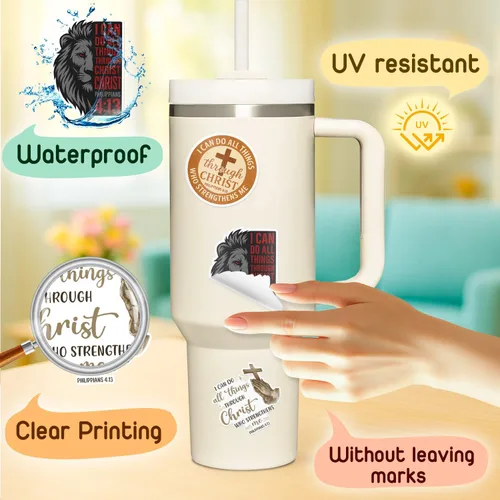 Miniatura 6 de (4 piezas) Calcomanías cristianas – Calcomanías de vinilo impermeables con versículo de la Biblia para laptop, botella de agua, automóvil