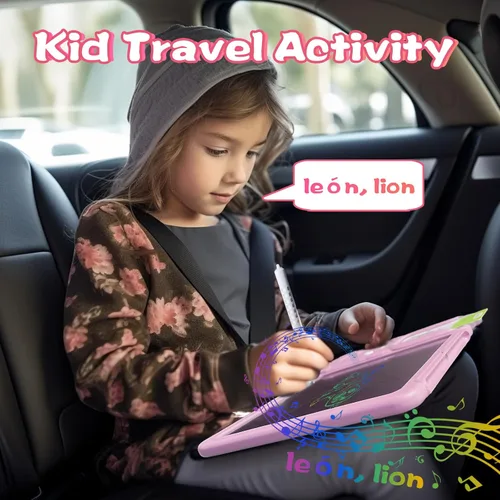 Miniatura 5 de Tarjetas flash hablantes en inglés y español, tableta de escritura LCD de 8 pulgadas para niños de 3 a 12 años, 510 palabras visuales bilingües