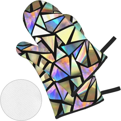 Miniatura 3 de Juego de 4 manoplas de horno y agarraderas de triángulos iridiscentes brillantes, guantes resistentes al calor para cocina, hornear, asar a