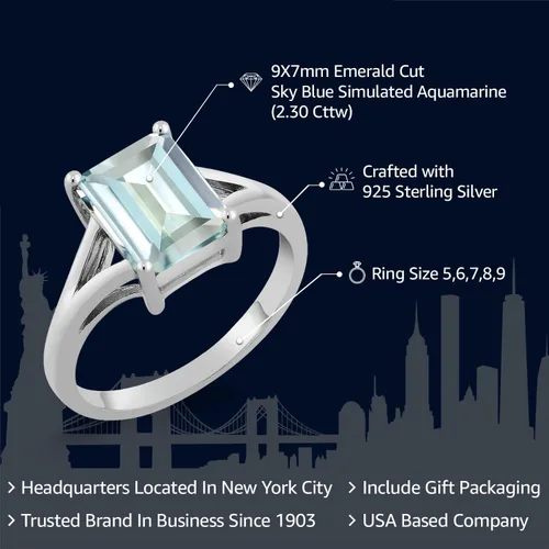 Miniatura 31 de Gem Stone King Anillo de compromiso solitario con diseño clásico de vástago dividido para mujer, plata de ley 925, piedra natal de piedra preciosa