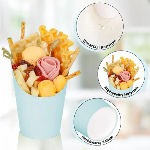 Miniatura 3 de Whaline 50 tazas de charcutería azules con bolsas de palitos, lazos giratorios, 14 onzas, desechables, para aperitivos, papas fritas para el hogar