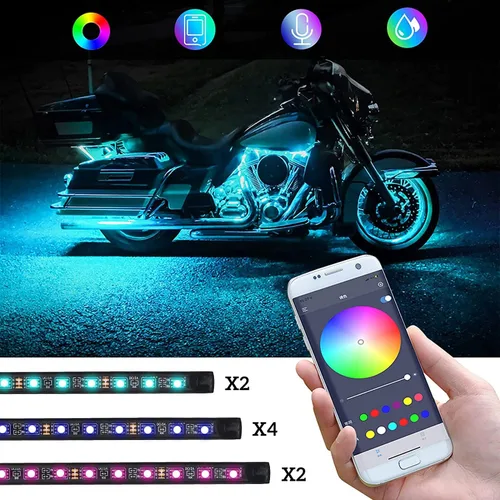 Miniatura 4 de Juego de 8 luces LED para motocicleta, control por aplicación, multicolor, kit de luces LED para motocicleta, sincronización de música, tiras