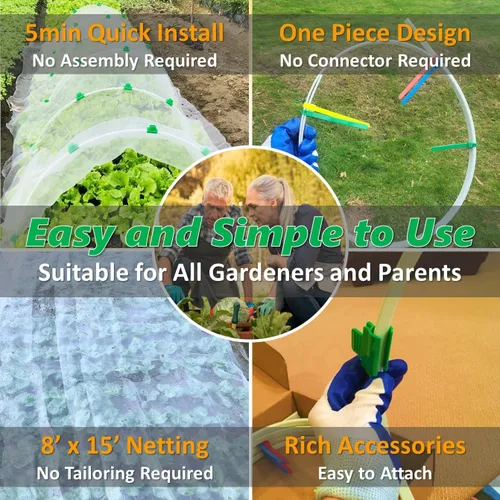 Miniatura 3 de Kit de Red de Malla de Jardín LANEVAN, Aros de Invernadero de Fibra de Vidrio Super Flexibles con Barrera de Plagas Ultra Fina para Camas Elevadas