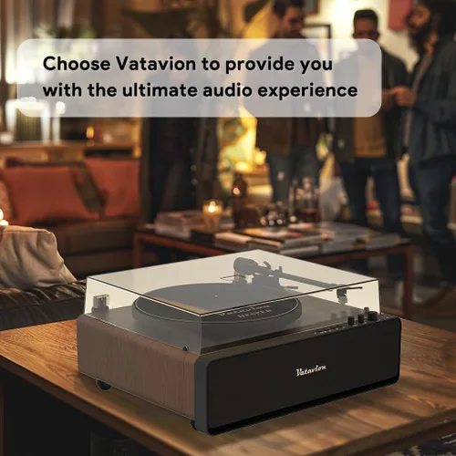 Miniatura 7 de Tocadiscos de vinilo Bluetooth con altavoces, 2 velocidades 33/45 RPM, cartucho magnético AT-3600L, luz ambiental LED, madera de nogal