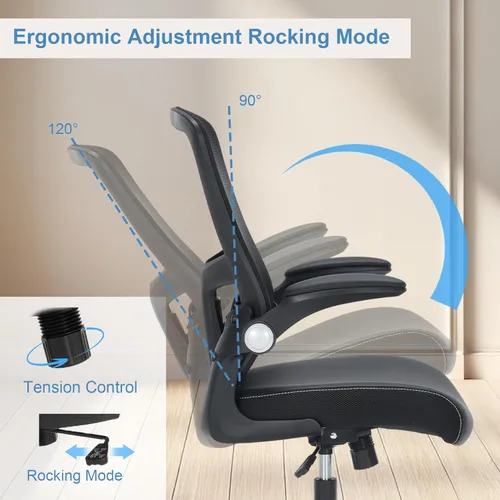 Miniatura 9 de Silla de oficina, cojín de piel sintética, silla de escritorio ergonómica con brazos abatibles, sillas de escritorio de oficina en casa de 300