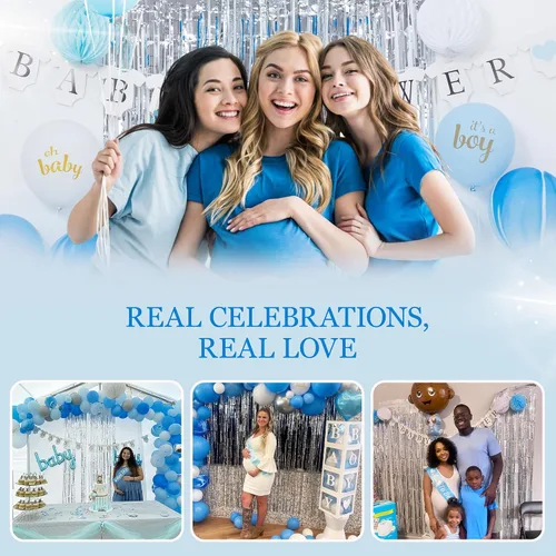 Miniatura 5 de Decoraciones de baby shower para niño, todo en uno, incluye decoración azul para baby shower, juego de 165 piezas, juego de 165 piezas, decoración