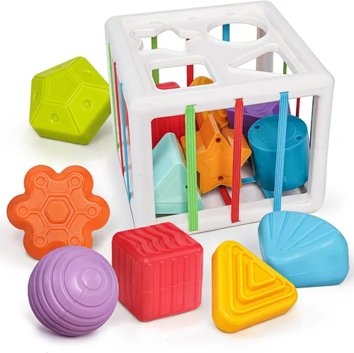 LiKee Juguetes Montessori para niños de 1 año y más, clasificador de formas,10 bloques para el desarrollo sensorial y las habilidad motoras finas,