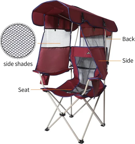 Miniatura 3 de Silla de playa con toldo – Silla plegable al aire libre con toldo de protección solar completa – Ideal para camping, césped, deportes, picnic