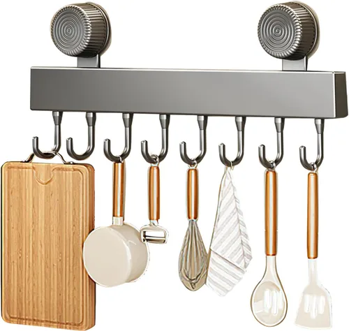 Ganchos de pared de cocina con 8 ganchos – Soporte organizador de utensilios de cocina montado en la pared para colgar ollas, sartenes, toallas,