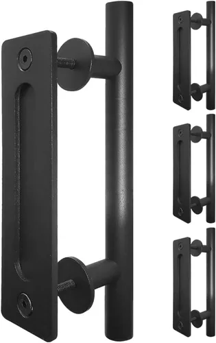 Miniatura 8 de S&Z TOPHAND® Manijas correderas de granero de 12 pulgadas, herrajes negros, juego de acabado con recubrimiento en polvo negro, forma redonda, se